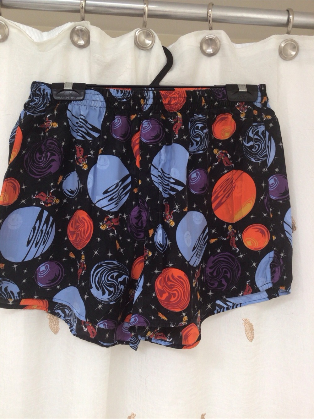 Joe Boxer Black Shorts for men Orange, Blue Purple Planet space  100% silk, sz M